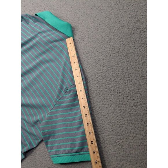 Peter Millar Teal and Gray Striped Polo Shirt - Picture 8 of 9